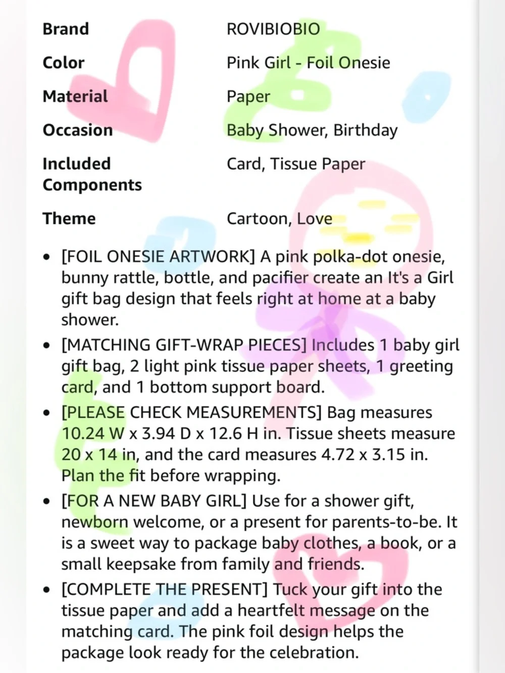 Baby Girl Foil Onesie Gift Bag – Pink Design with Tissue & Card